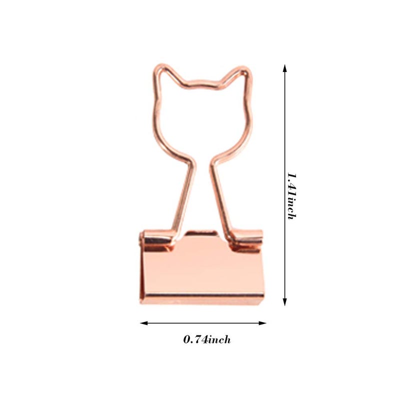Supfoxer Cat Binder Clips,Rose Gold Cute Metal Binder Clips with Cat Shaped 3/4-Inch Small Office Supplies for Cat Lovers Decor (12Pcs) - Image 2